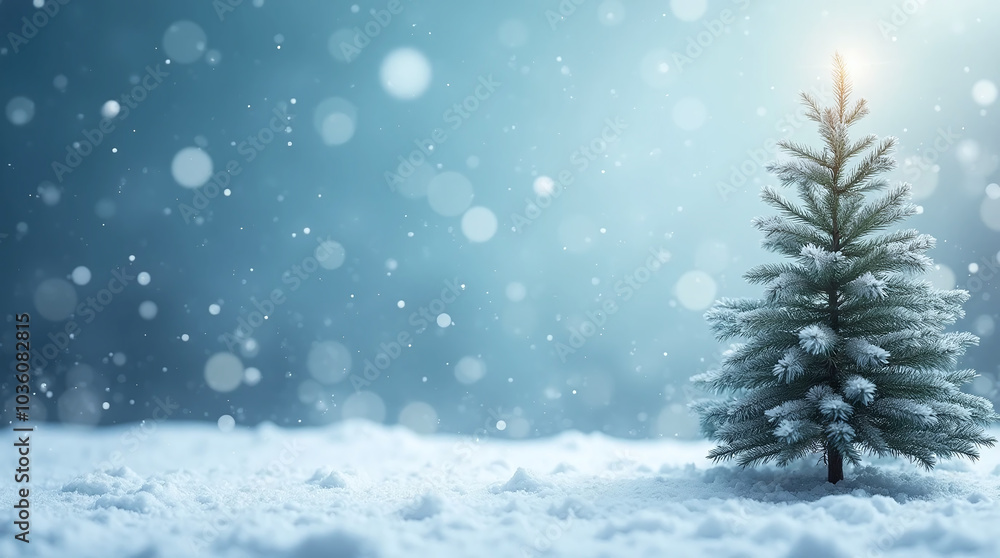 Christmas Tree in Winter Wonderland with Sparkling Snowfall, Xmas banner with copyspace, Generative Ai Christmas Tree in Winter Wonderland with Sparkling Snowfall, Xmas banner with copyspace, Generative Ai