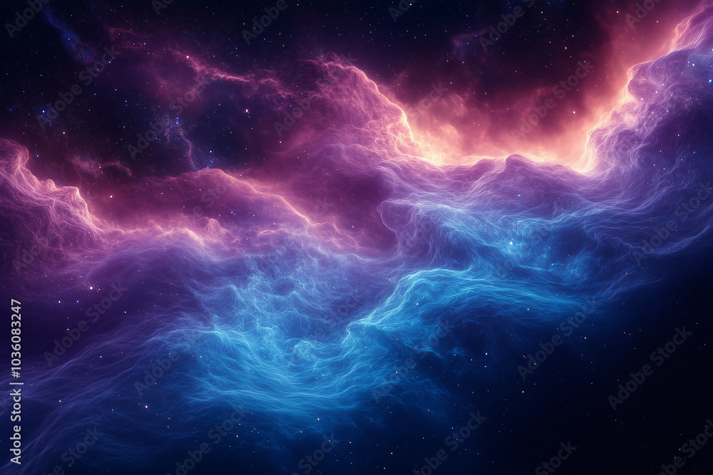 Vivid cosmic clouds swirl in vivid hues of purple, blue, and orange, resembling the formation of stars in deep space Vivid cosmic clouds swirl in vivid hues of purple, blue, and orange, resembling the formation of stars in deep space