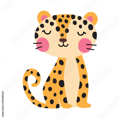 Vector illustration cute doodle baby leopard for digital stamp,greeting card,sticker,icon,design