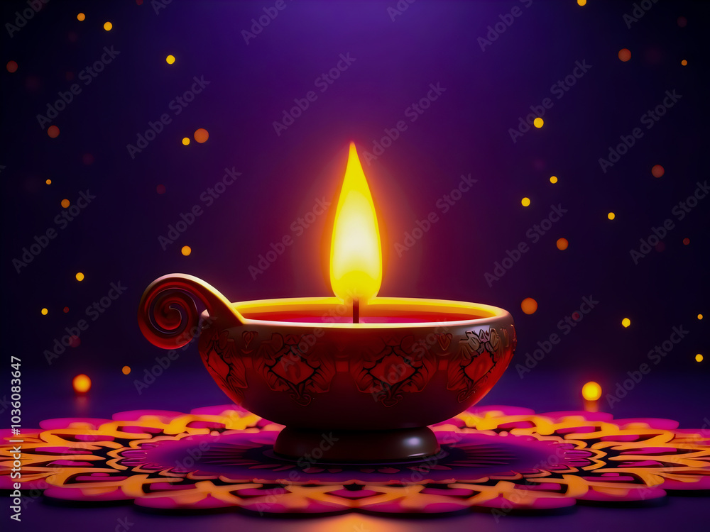 Diwali Diya with Bokeh Lights. Diwali Diya with Bokeh Lights.