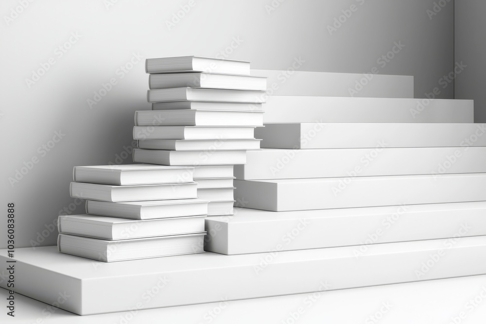 A podium made of stacked books, with an educational and scholarly theme A podium made of stacked books, with an educational and scholarly theme
