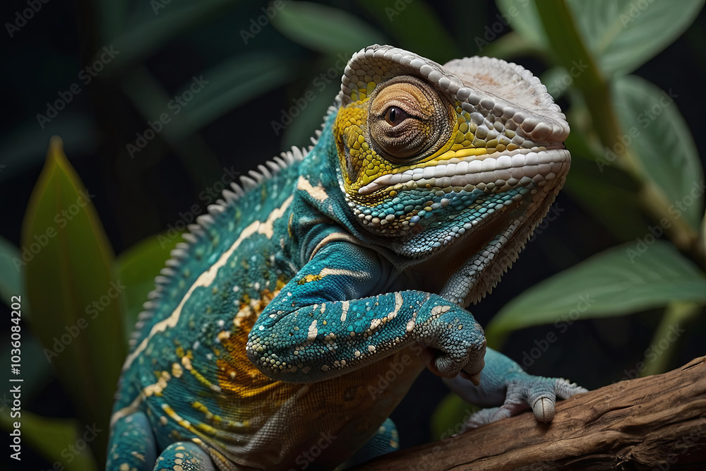 Fototapeta premium a green coloured happily chameleon 