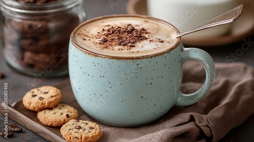 Cozy coffee moment with cookies on a rustic table in a warm, inviting setting