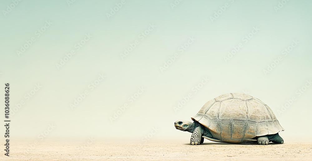 Obraz premium Turtle, slow but strong and resistant animal, conceptual background with copy space