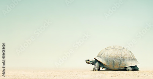  Turtle, slow but strong  and resistant animal, conceptual  background with copy space 
