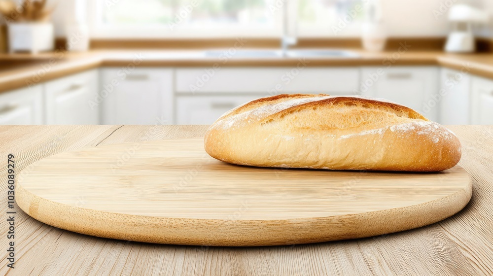 A braided loaf rests on an earthenware bread board atop a wooden kitchen table, surrounded by softly blurred white cabinets in a light-filled space A braided loaf rests on an earthenware bread board atop a wooden kitchen table, surrounded by softly blurred white cabinets in a light-filled space