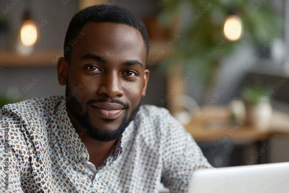 close-up shot of a Black man participating in a virtual conference call on a hybrid business laptop. close-up shot of a Black man participating in a virtual conference call on a hybrid business laptop.
