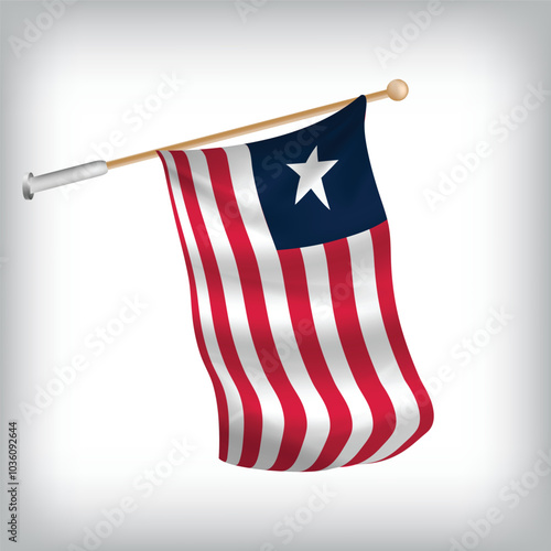 Realistic illustration of Liberia flags waving on the wall. The set is in the flag collection