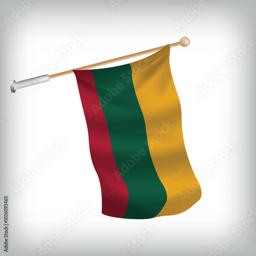 Realistic illustration of Lithuania flags waving on the wall. The set is in the flag collection