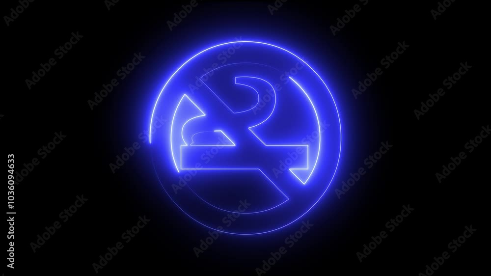 No smoking icon animation by blue color neon on black background. No smoking icon animation by blue color neon on black background.