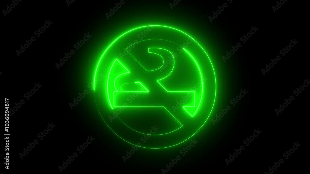 No smoking icon animation by green color neon on black background. No smoking icon animation by green color neon on black background.