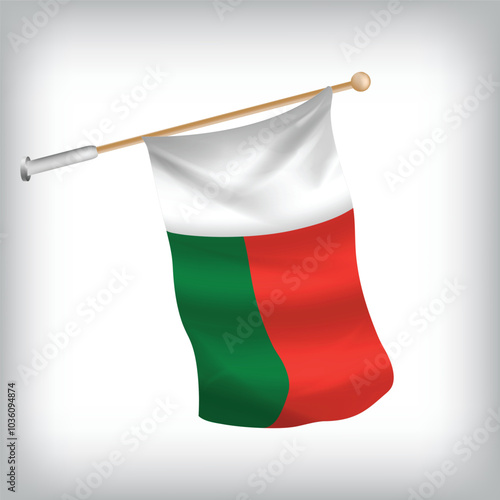 Realistic illustration of Madagascar flags waving on the wall. The set is in the flag collection