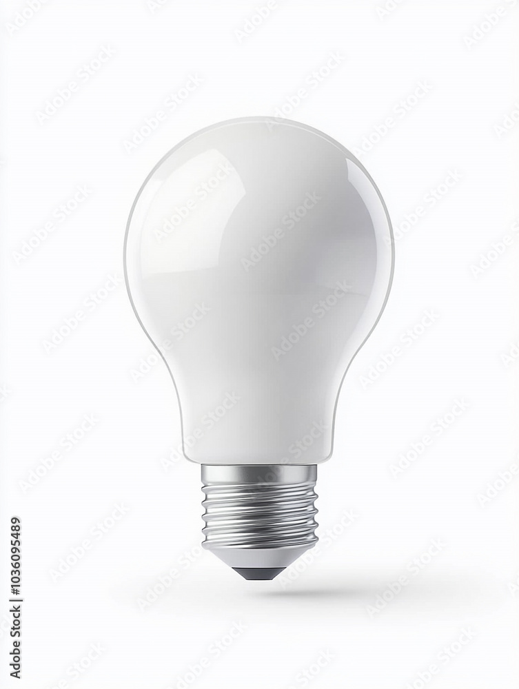 Modern LED Light Bulb Floating in Mid-Air with Soft Shadow on White Background Modern LED Light Bulb Floating in Mid-Air with Soft Shadow on White Background