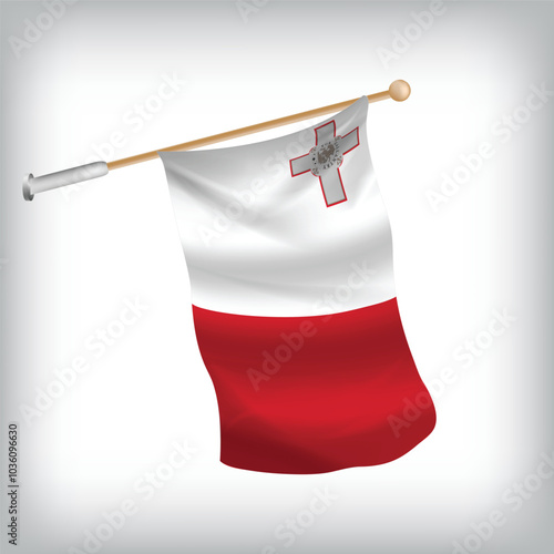 Realistic illustration of Malta flags waving on the wall. The set is in the flag collection