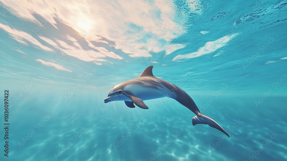 Cute Baby Dolphin Leaping in Sparkling Waves in the Ocean Cute Baby Dolphin Leaping in Sparkling Waves in the Ocean