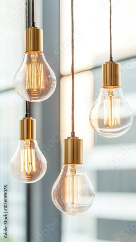 Hanging vintage light bulbs cast a soft glow in a dark room, enhancing the retro atmosphere for any stylish setting.