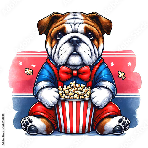 English bulldog enjoying with popcorn photo