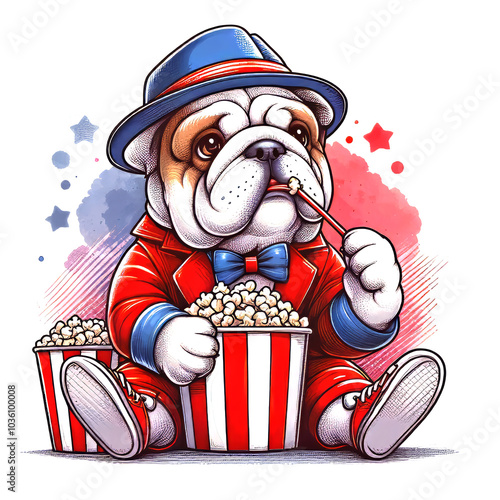 English bulldog enjoying with popcorn photo