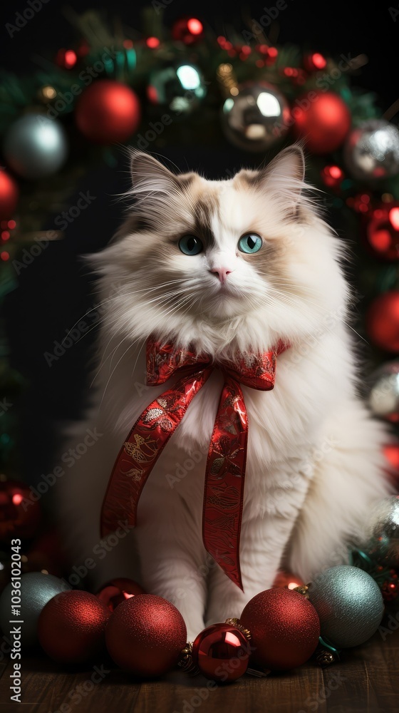 Cute cat in Christmas decor Cute cat in Christmas decor