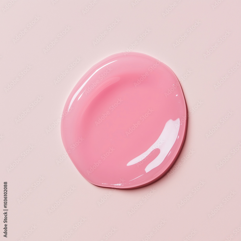 Cosmetic transparent gel swatch on a pink background. Strawberry or rose shower gel. Cosmetic transparent gel swatch on a pink background. Strawberry or rose shower gel.