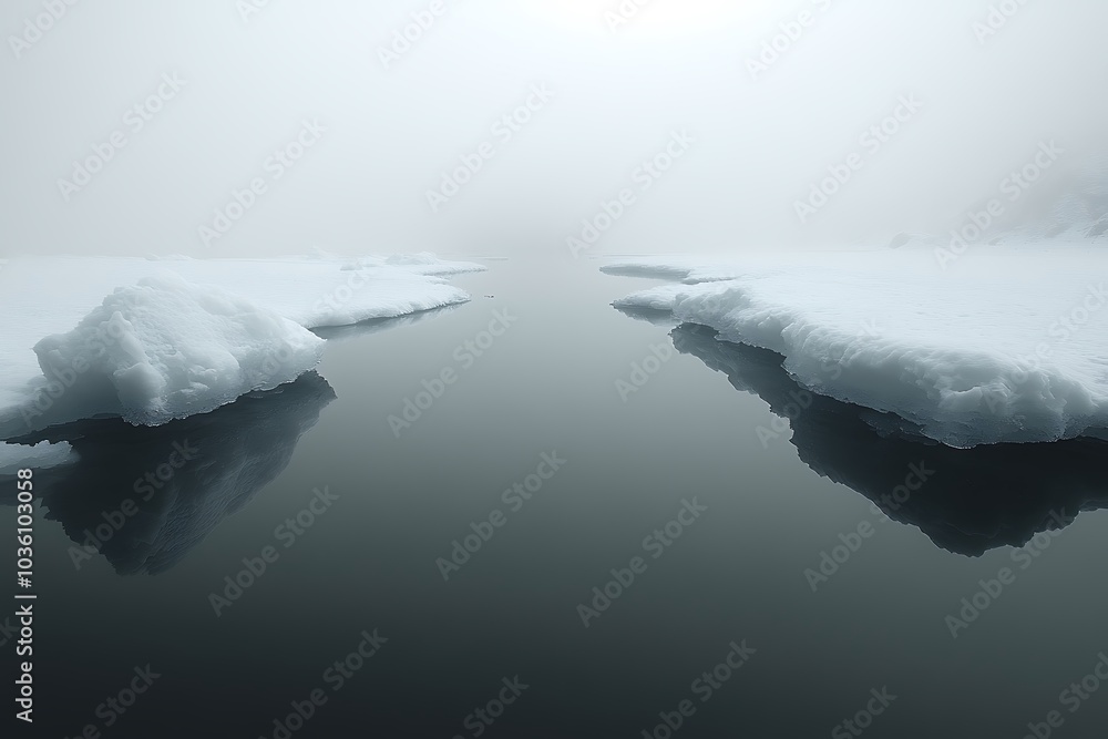 Εκτύπωση καμβά A minimalist view of a frozen sea with ice floes and reflections