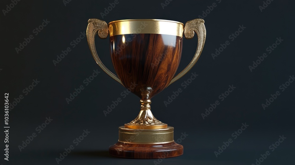 A trophy featuring a wooden base and a gold rim A trophy featuring a wooden base and a gold rim
