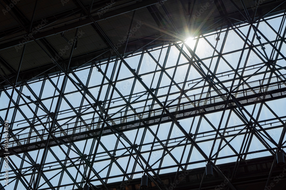 Sunny view of metal frame of the airport Sunny view of metal frame of the airport