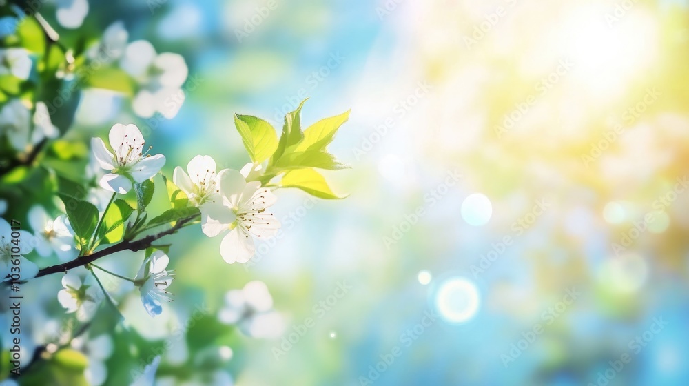 Charming blurred background featuring blossoming trees against a sunny sky showcasing vibrant greenery and clear blue skies Charming blurred background featuring blossoming trees against a sunny sky showcasing vibrant greenery and clear blue skies