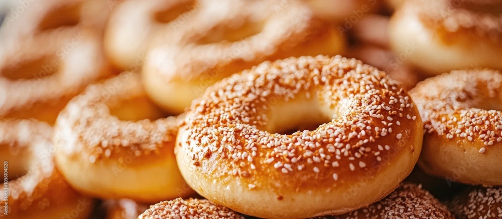 Pile Of Freshly Baked Bagels Close Up Pile Of Freshly Baked Bagels Close Up