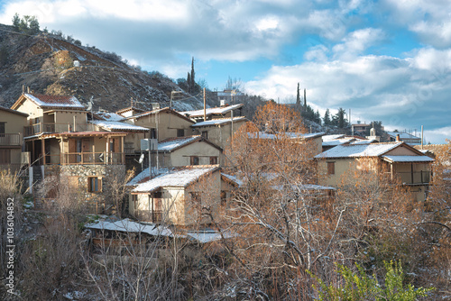 Kakopetria village in cyprus covered in snow during winter. Nicosia District, Cyprus photo