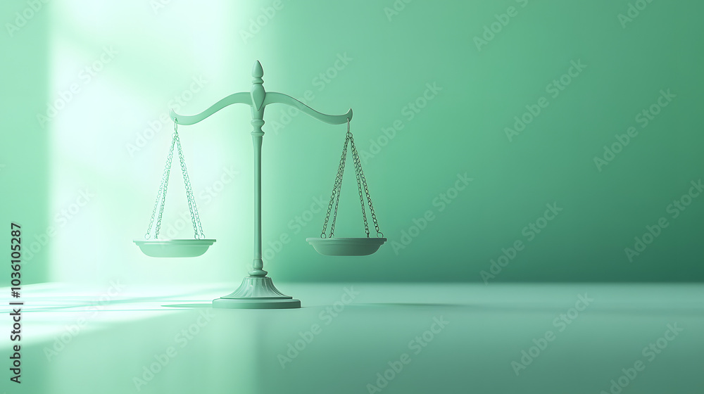 The Serene Appeal of an Elegantly Crafted Balanced Scale on a Gentle Pastel Green Background The Serene Appeal of an Elegantly Crafted Balanced Scale on a Gentle Pastel Green Background