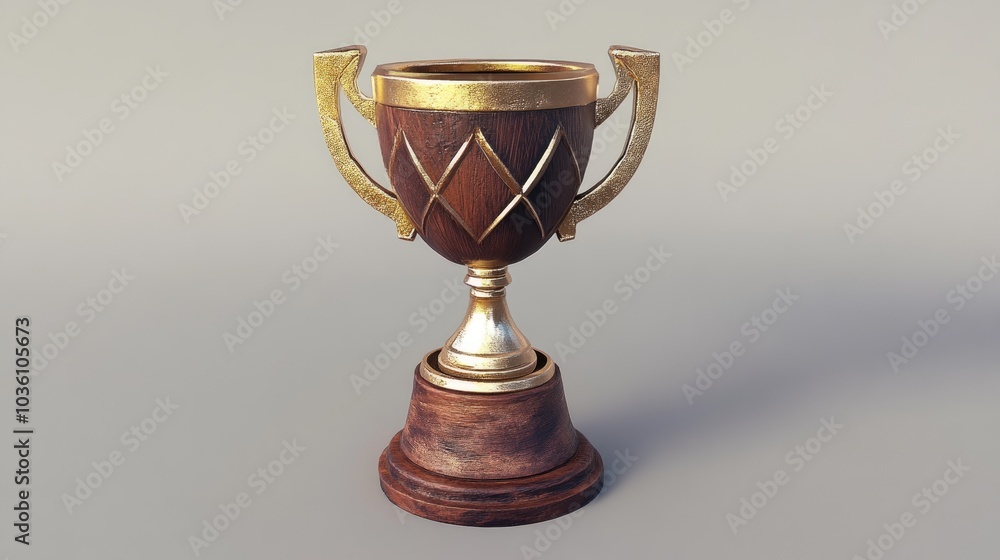 A trophy featuring a wooden base and a gold rim A trophy featuring a wooden base and a gold rim