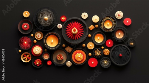 Minimal Diwali celebration banner with soft glowing diyas, vibrant rangoli, and warm festive lights illuminating photo