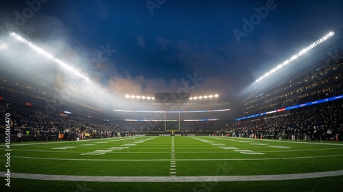 Night Football Game: Stadium Lights Gleam on the Field