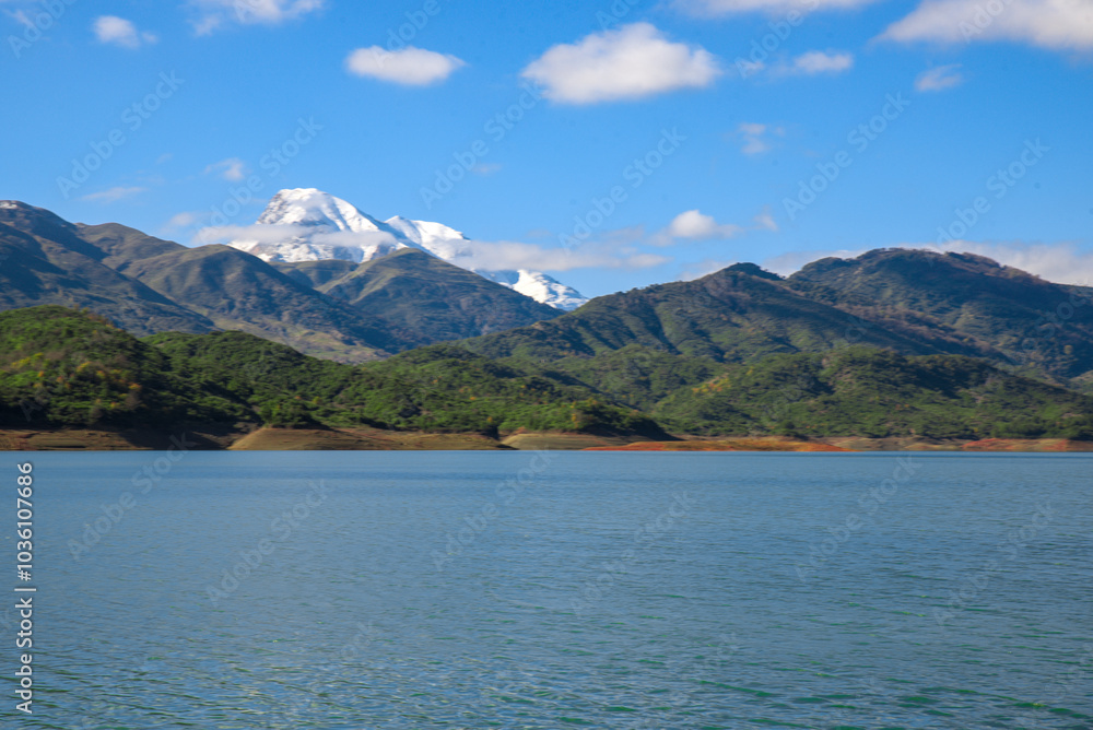 Beautiful lake with rocky mountains, forest and trees in background, Lake Between Forests And Mountain, Beautiful lake in mountains. reflection lake view. Mountain lake landscape, jijel algeria africa
