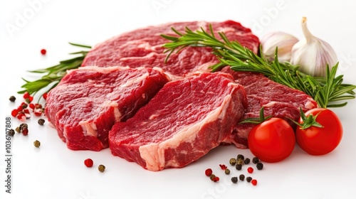 Fresh Raw Ribeye Beef on a White Background