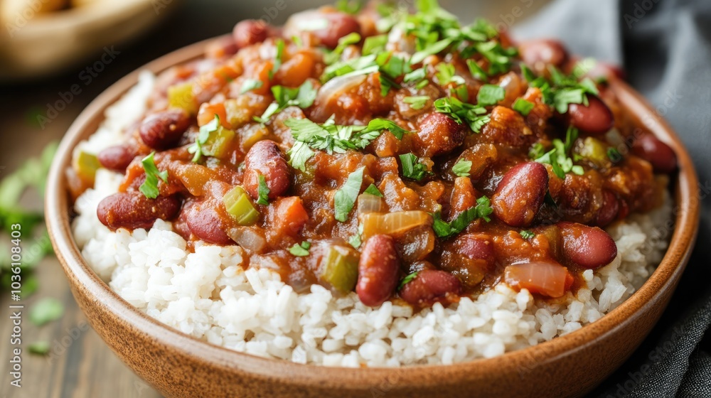 Red Beans and Rice is a comforting Southern meal featuring slow cooked kidney beans with vegetables spices and pork all served atop a bed of fluffy rice Red Beans and Rice is a comforting Southern meal featuring slow cooked kidney beans with vegetables spices and pork all served atop a bed of fluffy rice