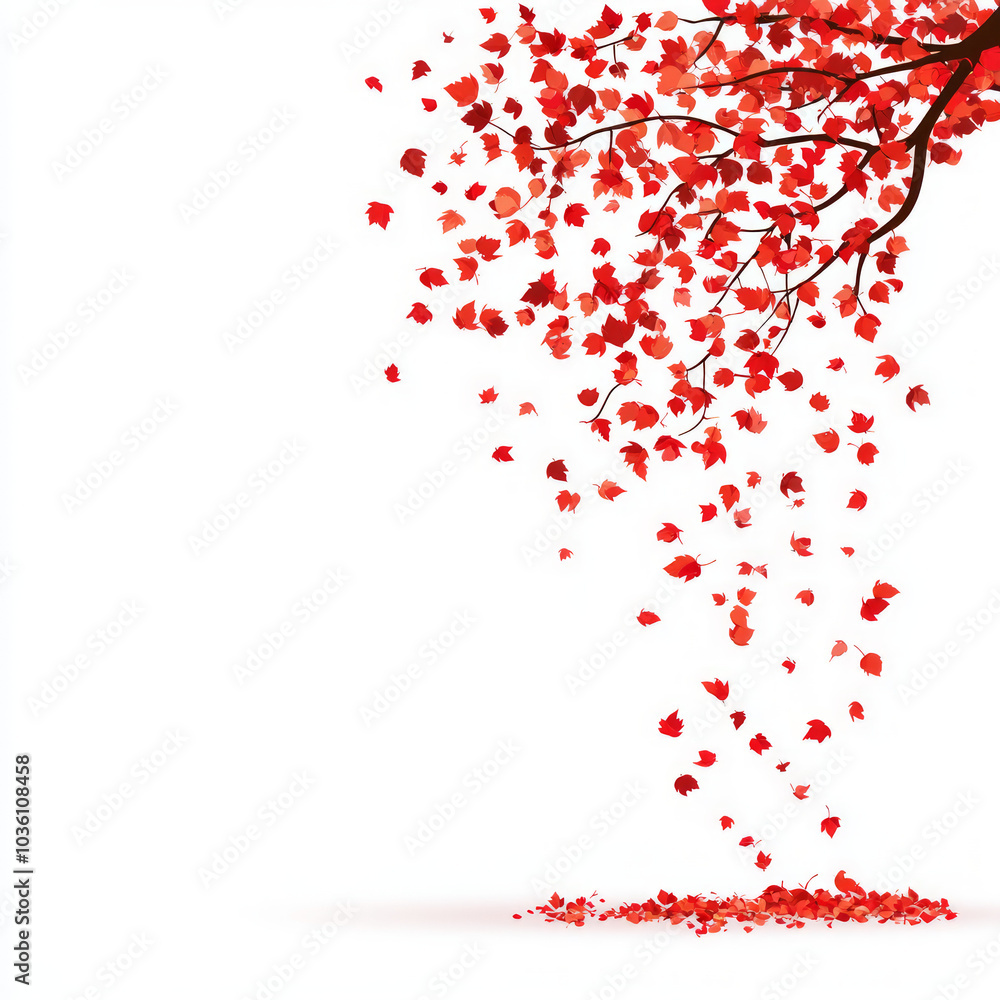 Red leaves falling from a branch against a white background. Red leaves falling from a branch against a white background.