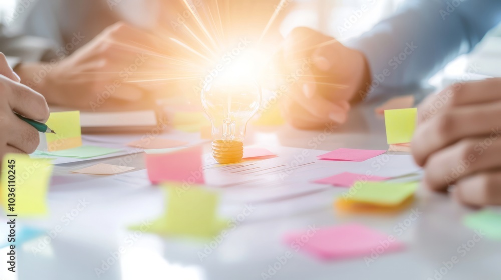 Dynamic Collaboration: Diverse Professionals Brainstorming Innovative Business Ideas in Colorful Workspace with Cinematic Light Dynamic Collaboration: Diverse Professionals Brainstorming Innovative Business Ideas in Colorful Workspace with Cinematic Light