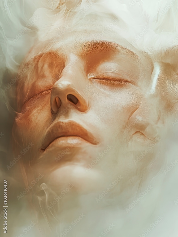 A close-up of a face with eyes closed, expressing serenity A close-up of a face with eyes closed, expressing serenity