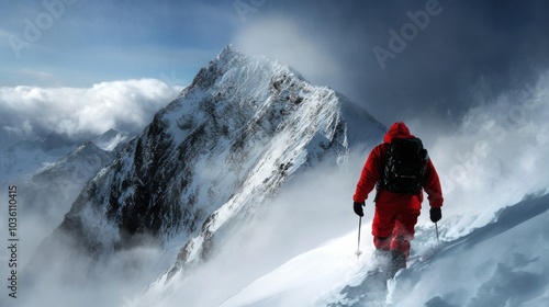 Winterabenteuer: Skiwanderer erkunden majestätisches, schneebedecktes Berggelände photo