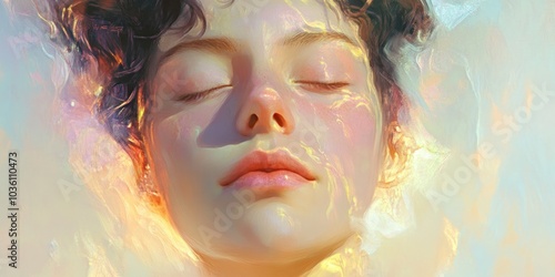 A close-up of a face with eyes closed, expressing serenity