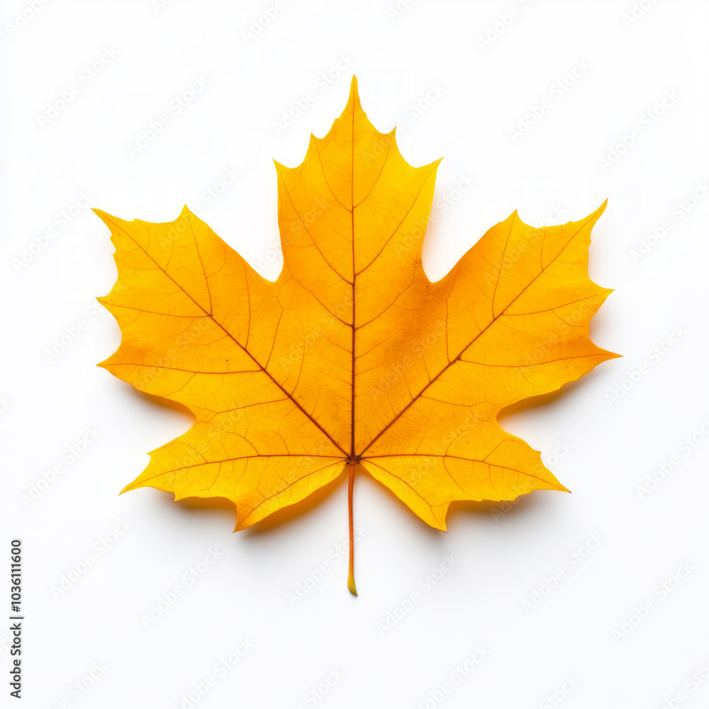 Fototapeta premium Single yellow maple leaf on a white background.