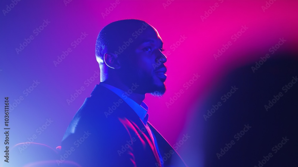 Inspirational Business Success: Confident Entrepreneur Speaking at Panel Discussion Surrounded by Engaged Audience, Cinematic Light Inspirational Business Success: Confident Entrepreneur Speaking at Panel Discussion Surrounded by Engaged Audience, Cinematic Light