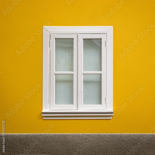 white window on panoramic yellow wall background