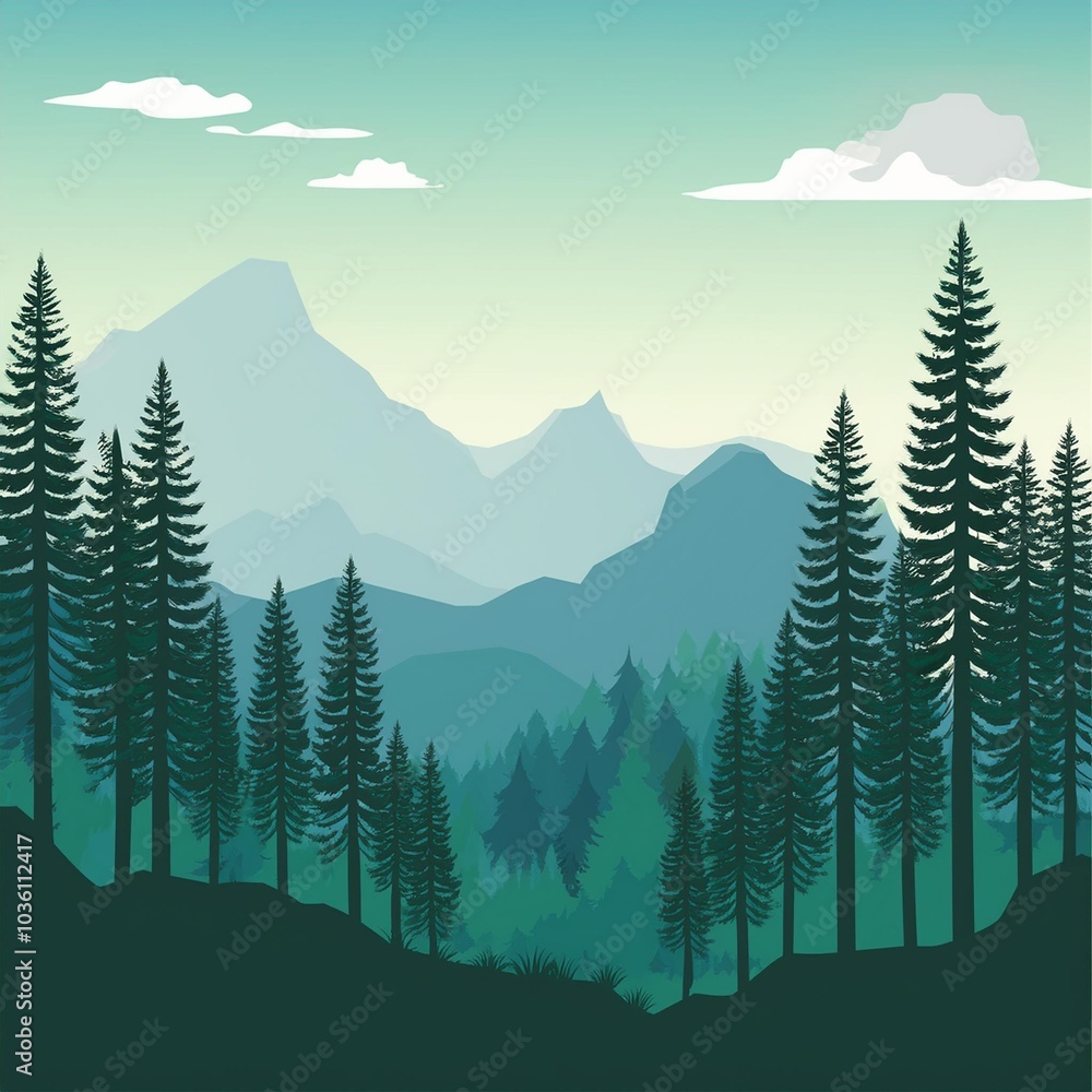 Fototapeta premium mountain forest landscape illustration