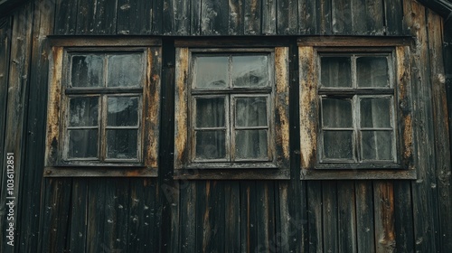 Wallpaper Mural Rustic weathered wooden house exudes a timeless charm featuring aged and worn windows that highlight its vintage appeal Torontodigital.ca