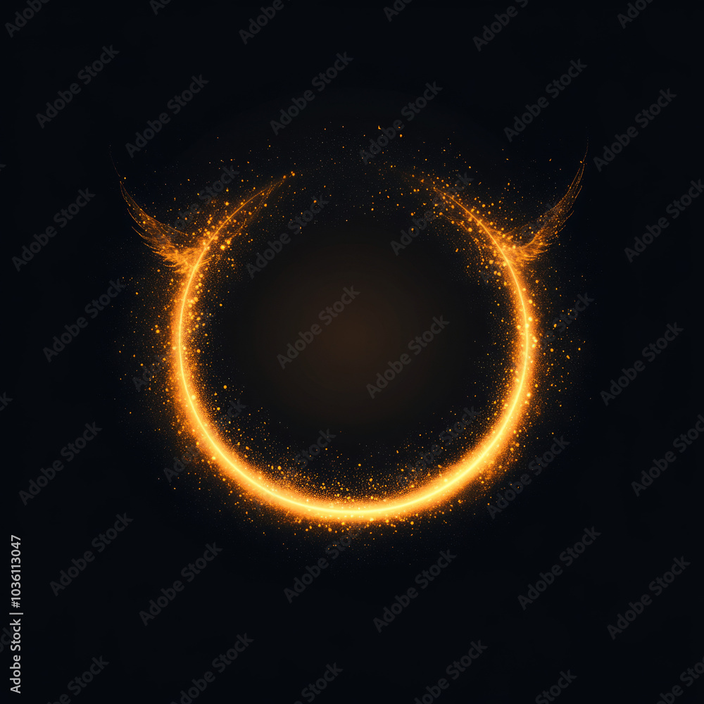 A glowing golden halo with sparkles on a black background. A glowing golden halo with sparkles on a black background.