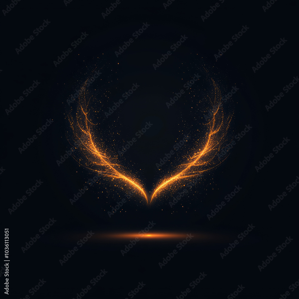 Obraz premium Abstract golden light wings on a dark background.