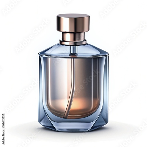 Glass bottle mockup for fragrance and perfume is on a white background, gold perfume cosmetic bottle container, isolated. Mockup for product package branding. 